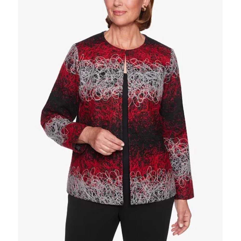 Alfred Dunner  Women's Sz‎ 20 Red/Gray Sutton Place String Print Jacquard Jacket